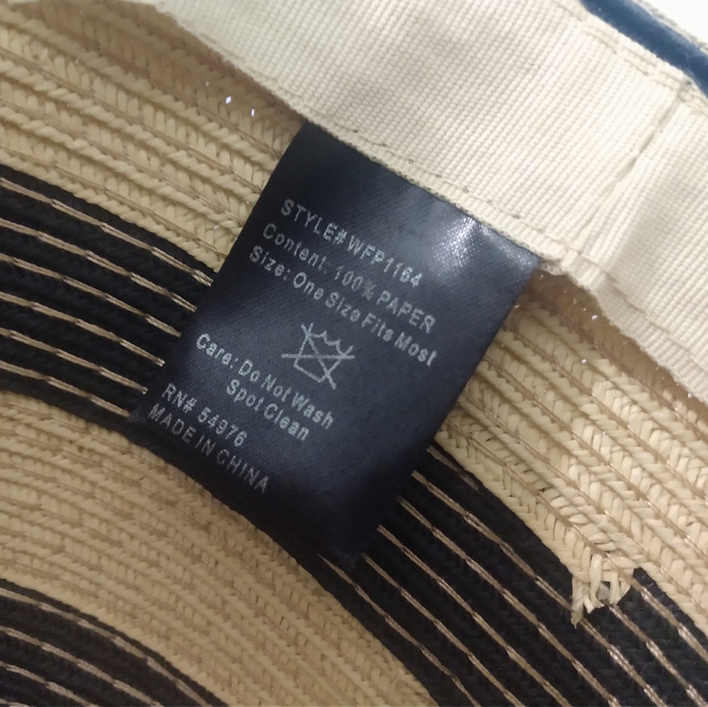 D&Y Women's One Size OSFA Paper Striped Beige Floral Sun Bucket Hat Cover - Picture 5 of 5